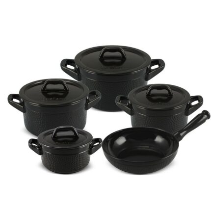 Jogo De Panelas De Cerâmica Ceraflame Martelado+ 5 Pcs Preto