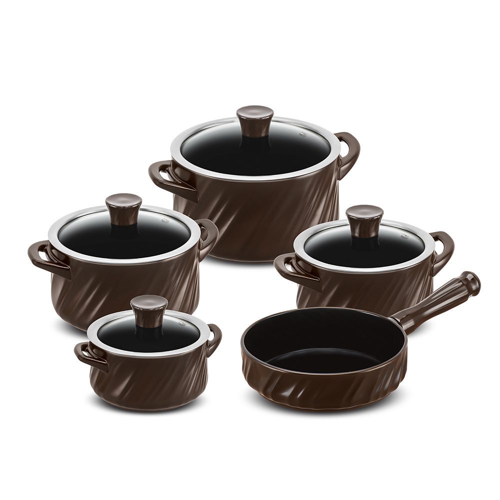J627545-CONJUNTO-TWIST-5-PCS-CHOCOLATE.jpg Jogo De Panelas De Cerâmica Ceraflame Twist 5 Pcs - Chocolate - Imagem 1